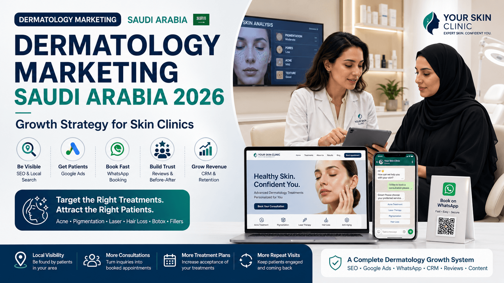 Dermatology marketing Saudi Arabia 2026 growth system for skin clinics