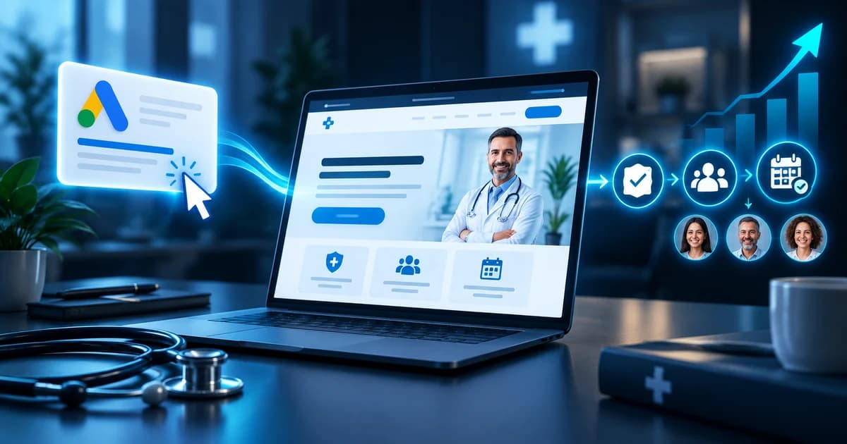 Medical Google Ads landing page checklist for clinics from paid search click to booked patient