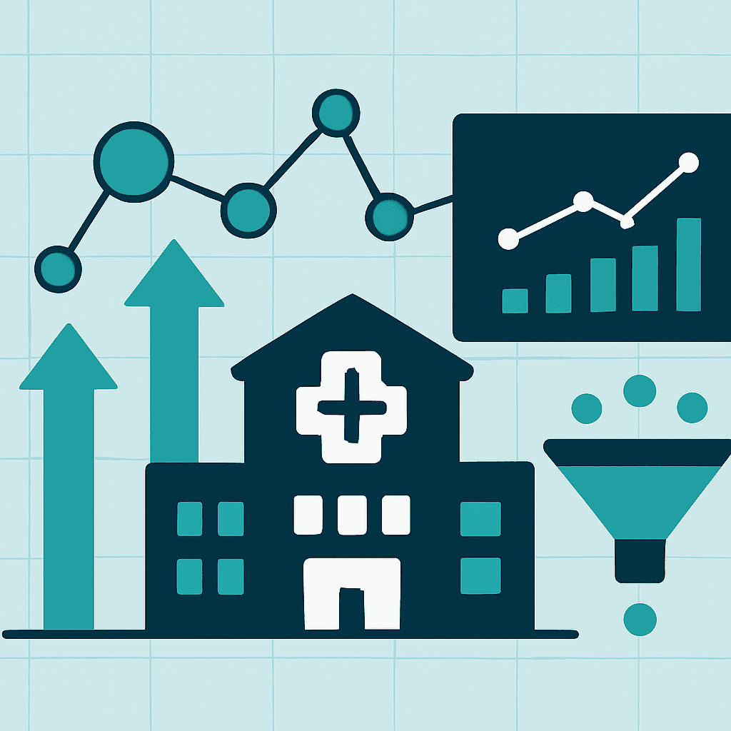 Healthcare Growth Architecture diagram connecting brand, SEO, ads, AI reception and CRM into one growth system