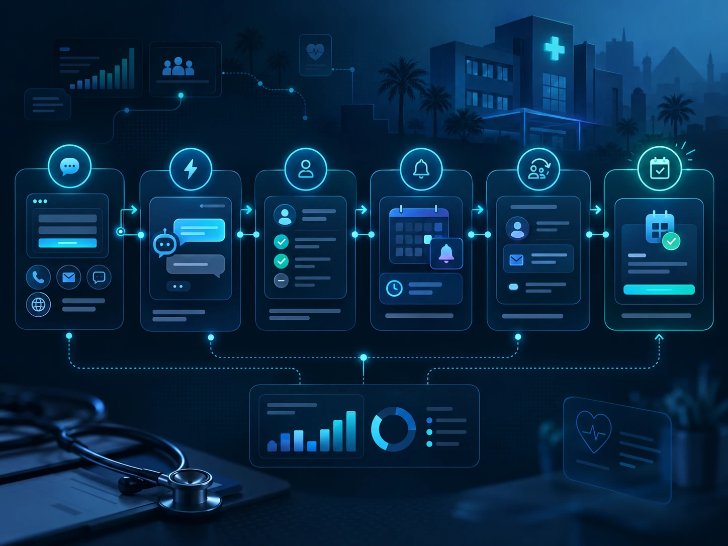 Healthcare marketing automation workflow from source to inquiry routing follow-up and booking